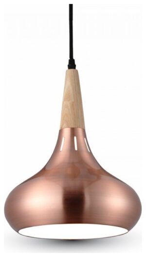 Κρεμαστό Φωτιστικό V-TAC Μεταλλικό Bronze με Ξύλινη Βάση  και ντουί Ε27 Φ360mm 3817