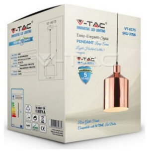 Κρεμαστό Φωτιστικό V-TAC Μεταλλικό Χρώμα Rose Gold Χαλκού με ντουί Ε27 Φ170 3706