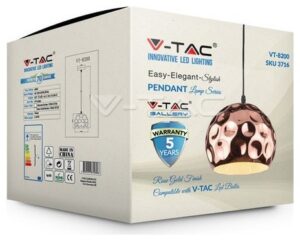 Κρεμαστό Φωτιστικό V-TAC ROSE GOLD Χαλκός με ντουί Ε27 Φ200 3716