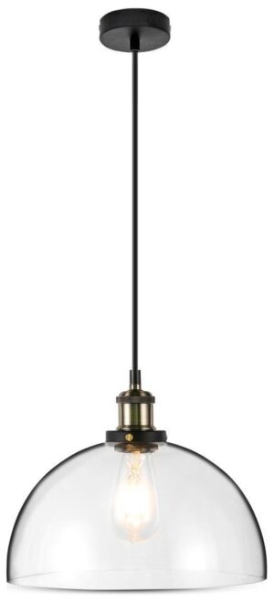 Vintage Κρεμαστό Φωτιστικό V-TAC Γυαλί Τύπου Καμπάνας Διάφανο με ντουί Ε27 Φ300mm 3737