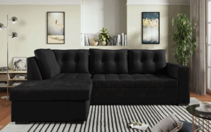 Γωνιακός καναπές κρεβάτι Vanty με αποθηκευτικό χώρο, μαύρο 252x178x90cm Αριστερή γωνία – MAT-TED-2114