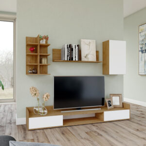 Σύνθεση τηλεόρασης Callisto Χρυσό Δρυς-Λευκό 200x40x180cm