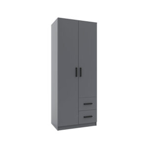 Ντουλάπα Δίφυλλη με συρτάρια Simple Γραφίτης 80x52x205cm