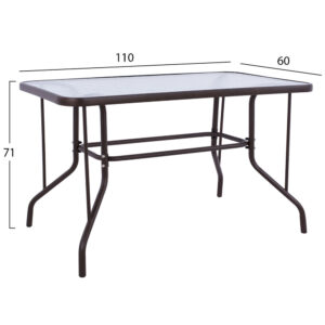 Τραπέζι Venus Καφέ με Γυάλινη επιφάνεια 110x60x71cm