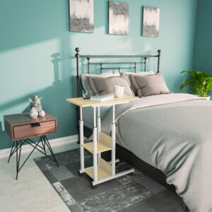 Βοηθητικό τραπέζι Babs pakoworld τροχήλατο λευκό-φυσικό 60x40x71-92εκ