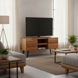 Έπιπλο τηλεόρασης Dervie pakoworld φυσικό μασίφ ξύλο ακακίας 130x43.5x66.5εκ