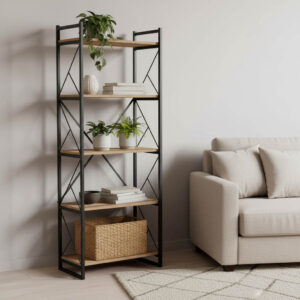 Βιβλιοθήκη Baker pakoworld καρυδί-μαύρο 66x34x180εκ