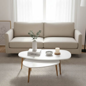 Τραπέζι σαλονιού Monty pakoworld 2 τεμ. σε απόχρωση λευκό-φυσικό 116x46x6εκ