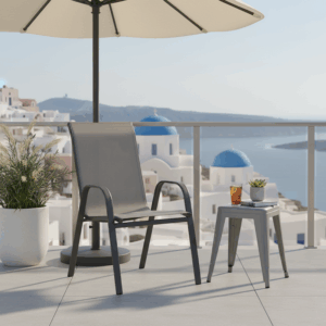 Πολυθρόνα Calan pakoworld στοιβαζόμενη μέταλλο ανθρακί-textilene ανθρακί 54x74x91εκ