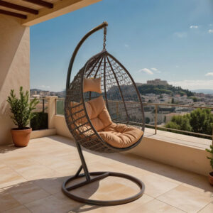 Κούνια Zafer pakoworld κρεμαστή μέταλλο-pp καφέ σφ.-μαξιλάρι μπεζ 106x103x200εκ