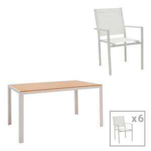 Τραπεζαρία Zacreta-Nares σετ 7τεμ pakoworld αλουμίνιο-textilene σε λευκή απόχρωση