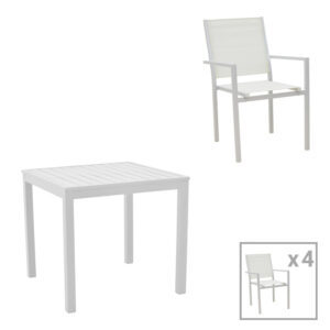 Τραπεζαρία Zacreta-Kliton σετ 5τεμ pakoworld αλουμίνιο σε λευκή απόχρωση 80x80x74εκ