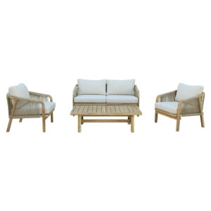 Σαλόνι κήπου Malibu pakoworld μασίφ ξύλο ακακίας-ύφασμα μπεζ