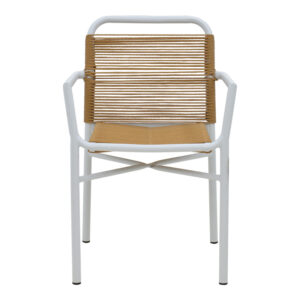 Πολυθρόνα αλουμινίου Clutch pakoworld στοιβαζόμενη λευκός σκελετός-φυσικό rattan 55x56x80εκ