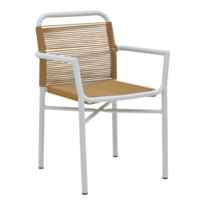 Πολυθρόνα αλουμινίου Clutch pakoworld στοιβαζόμενη λευκός σκελετός-φυσικό rattan 55x56x80εκ