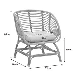 Πολυθρόνα Diane Inart φυσικό ξύλο με μαξιλάρι 71x46x80εκ