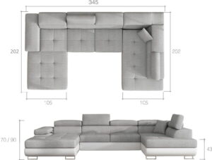 Γωνιακός καναπές Romeo-Δεξιά-Γκρι - Λευκό