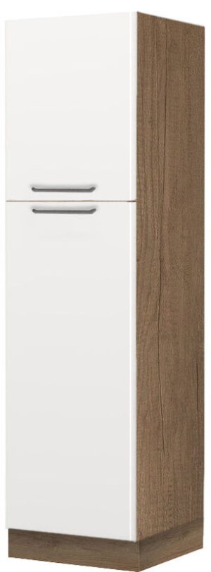 Επιδαπέδιο ντουλάπι ψηλό Modena K21-60-2KF-Φυσικό σκούρο - Λευκό γυαλιστερό