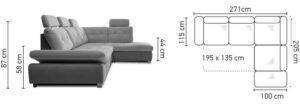 Γωνιακός καναπές Alcare L-Αριστερή-Gkri anoixto - Gkri skouro