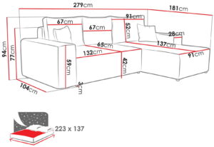 Γωνιακός καναπές Malaga mini I-Gkri Skouro-Δεξιά