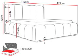 Επενδυμένο κρεβάτι Wizko-Gkri Skouro-140 x 200