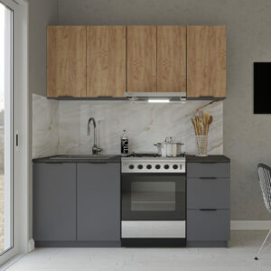 Κουζίνα Samos Craft 5 Τεμαχίων Γραφίτης-Χρυσό Δρυς