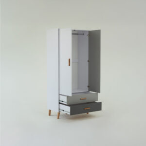 Ντουλάπα Timmy 2D2S Λευκό-Γραφίτη-Γκρι 90x50x199cm