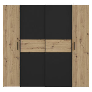 Ντουλάπα ρούχων Bekerk pakoworld τετράφυλλη μαύρο-oak μελαμίνης 200x61.5x190.5εκ