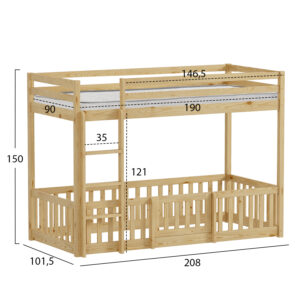 ΚΟΥΚΕΤΑ ΠΑΙΔΙΚΗ ΜΕ ΠΑΡΚΑΚΙ PLAYKID HM21312 ΞΥΛΟ ΠΕΥΚΟΥ ΦΥΣΙΚΟ--ME ΣΤΡΩΜΑ 90x190εκ
