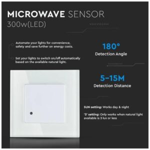 Αισθητήρας Κίνησης Χωνευτός με Μικροκύματα V-TAC - Microwave Sensor Max 300W LED Λευκός 15021