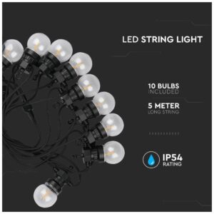Καλωδιογιρλάντα με Λάμπες LED 5 μέτρα με 10 Λαμπτήρες Filament 0,4W για Εξωτερικό Χώρο IP44 Θερμό Λευκό 2728
