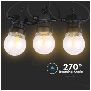 Καλωδιογιρλάντα με Λάμπες LED 5 μέτρα με 10 Λαμπτήρες Filament 0,4W για Εξωτερικό Χώρο IP44 Θερμό Λευκό 2728