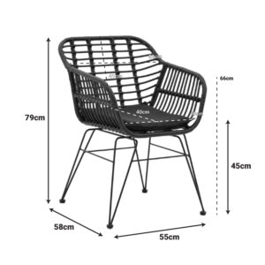 Πολυθρόνα Naoki pakoworld με μαξιλάρι pe μαύρο-μέταλλο μαύρο πόδι 55x58x79εκ