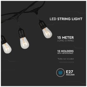 Αδιάβροχο IP65 καλώδιο γιρλάντας E27 15m