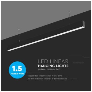 LED V-TAC Κρεμαστό Γραμμικό Φωτιστικό 40W SAMSUNG Chip Μαύρο Θερμό Λευκό 882