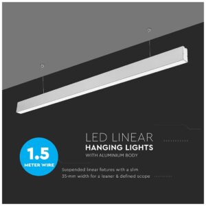LED V-TAC Κρεμαστό Γραμμικό Φωτιστικό Ασημί 40W SAMSUNG Chip Ψυχρό Λευκό 0601