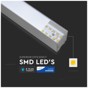 LED V-TAC Κρεμαστό Γραμμικό Φωτιστικό Ασημί 40W SAMSUNG Chip Ψυχρό Λευκό 0601