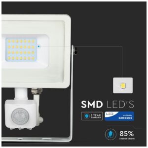 LED Προβολέας 20W slim SMD SAMSUNG CHIP με Ανιχνευτή Κίνησης Λευκός IP65 Φως Ημέρας 5 Χρόνια Εγγύηση 449