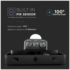 LED Προβολέας V-TAC 30W slim SMD Samsung chip με Ανιχνευτή Κίνησης IP65 Μαύρος 5 Χρόνια Εγγύηση Φως ημέρας 461