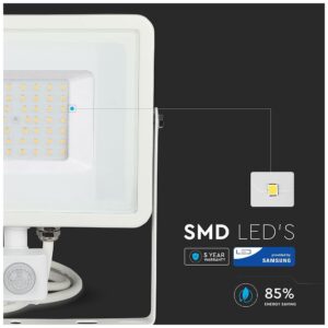 LED Προβολέας 50W slim SMD SAMSUNG CHIP με Ανιχνευτή Κίνησης IP65 Λευκός Φως Ημέρας 5 Χρόνια Εγγύηση 467
