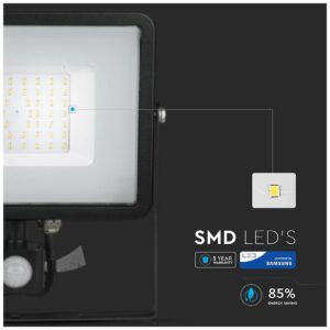 LED Προβολέας 50W slim SMD SAMSUNG CHIP με Ανιχνευτή Κίνησης IP65 Μαύρος Θερμό Λευκό 5 Χρόνια Εγγύηση 469