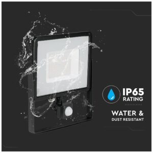 LED Προβολέας 50W slim SMD SAMSUNG CHIP με Ανιχνευτή Κίνησης IP65 Μαύρος Ψυχρό Λευκό 5 Χρόνια Εγγύηση 471