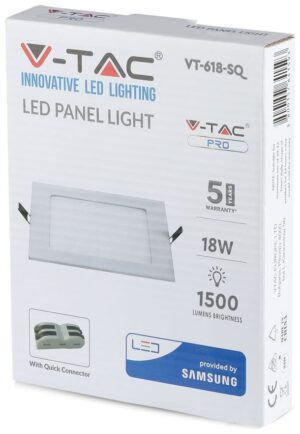 LED V-TAC Mini panel Samsung SMD 24W χωνευτό τετράγωνο 4000K Φυσικό λευκό 722