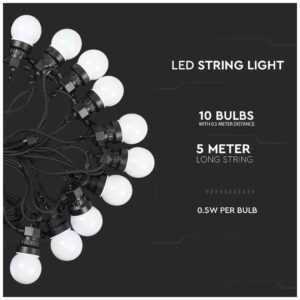 Καλωδιογιρλάντα με Λάμπες LED 5 μέτρα με 10 Λαμπτήρες 0,5W για Εξωτερικό Χώρο IP44 Θερμό Λευκό