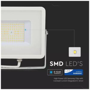 LED Προβολέας V-TAC 50W Λευκός SMD SAMSUNG Chip High Lumen 120LM/W Ψυχρό Λευκό 5 Χρόνια Εγγύηση 763