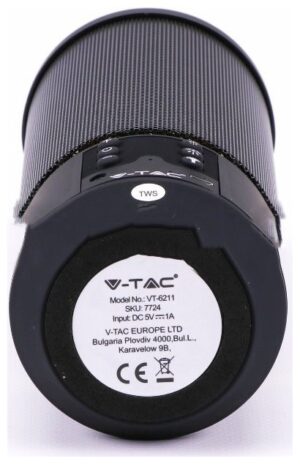 V-TAC Φορητό Ηχείο Bluetooth 6W Επαναφορτιζόμενο 1200mAh με LED 6 επίπεδα φωτισμού και εφέ φλόγας (TWS Function ) Μαύρο 7724