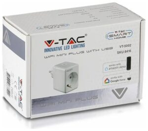 V-TAC Έξυπνη Φις- Πρίζα Επέκταση με USB και WiFi Συμβατή με V-TAC Smart Home, Amazon Alexa και Google Home 8416