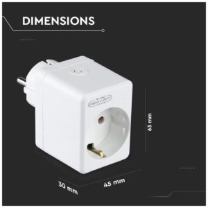 V-TAC Έξυπνη Φις- Πρίζα Επέκταση με USB και WiFi Συμβατή με V-TAC Smart Home, Amazon Alexa και Google Home 8416
