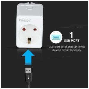V-TAC Έξυπνη Φις- Πρίζα Επέκταση με USB και WiFi Συμβατή με V-TAC Smart Home, Amazon Alexa και Google Home 8416