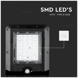 LED V-TAC Φωτιστικό Δρόμου Ηλιακό 15W Σώμα Μαύρο με Ανιχνευτή Κίνησης Φως Ημέρας 8549